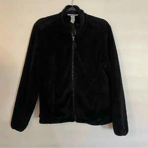 For The Republic Black Soft Fuzzy Mock Neck Zip Up Fall Winter Coat Jacket Med